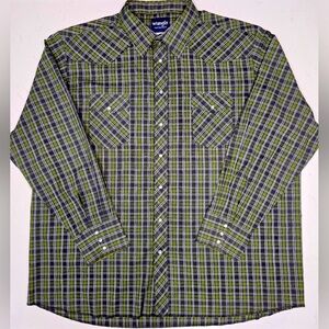 VTG  Wrangler Forest Green‎ Men’s Pearl Snap 90s Y2K Cowboy Western Rancher 3XT